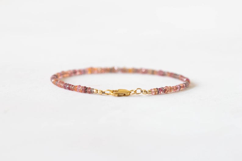 Brown and Peach Sapphire Bracelet, Dainty September Shaded Birthstone Jewelry, Sterling Silver or Rose Gold Fill