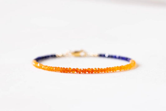 Carnelian & Lapis Bracelet, Beaded Lapis Lazuli Jewelry, Orange Blue Gemstone Stacking Bracelet