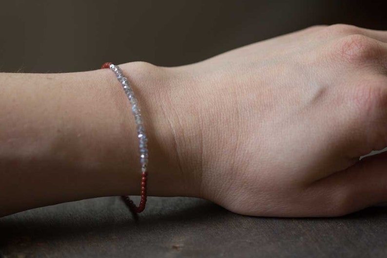 Red Jasper and Labradorite Bracelet, Delicate Gemstone Skinny Bracelet, Labradorite Jewelry, Sterling Silver Red Gemstone Stackable Bracelet