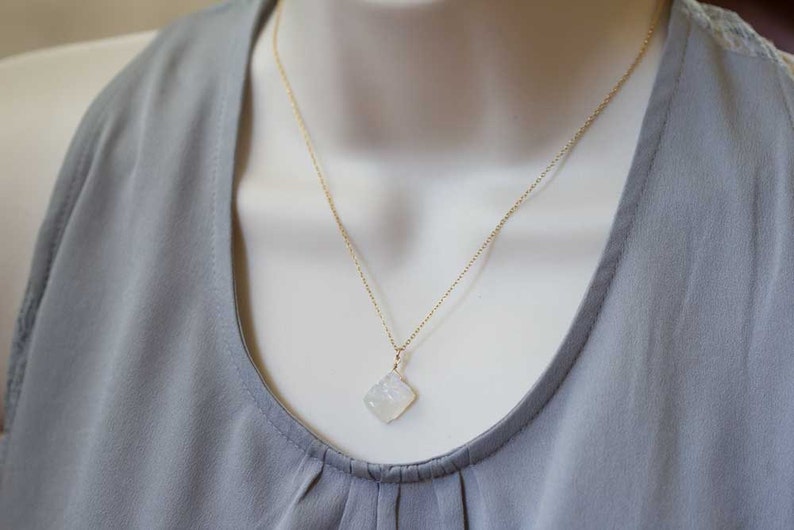 Raw Moonstone Necklace on Sterling Silver or Rose Gold Filled Chain, Raw Rainbow Moonstone Pendant, Rough Moonstone Jewelry, Oxidized Silver