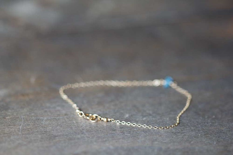 Tiny Aqua Aura Diamond Quartz Bracelet on Gold Filled or Sterling Silver Chain, Delicate Chain Bracelet, Oxidized Sterling Rose Gold Fill