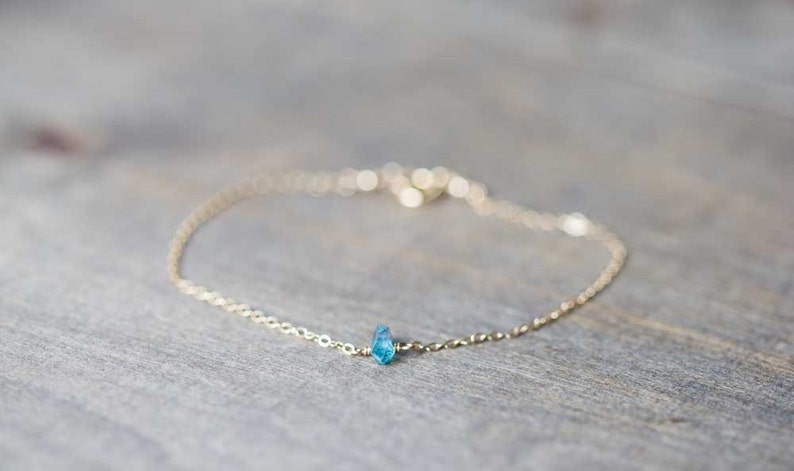 Tiny Aqua Aura Diamond Quartz Bracelet on Gold Filled or Sterling Silver Chain, Delicate Chain Bracelet, Oxidized Sterling Rose Gold Fill