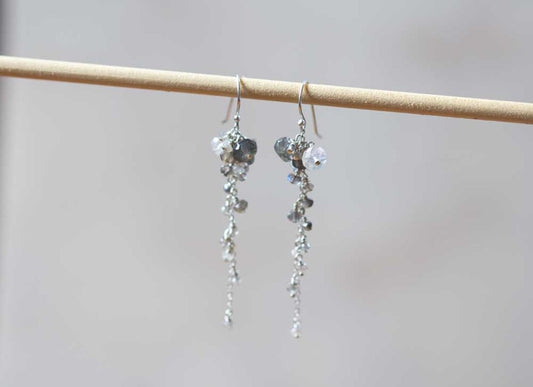 Multi Gemstone Cluster Dangle Earrings, Labradorite & Rainbow Moonstone, Delicate Sterling Silver or Gold Filled Earrings, Rose Gold Filled