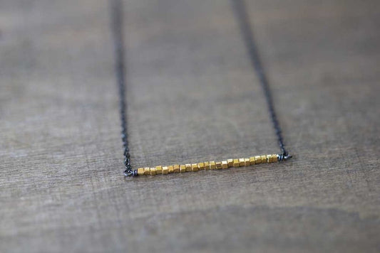 Delicate Gold Vermeil Bar Necklace on Oxidized Sterling Chain, Minimal Everyday Necklace, Mixed Metals Necklace, Simple Bar Necklace