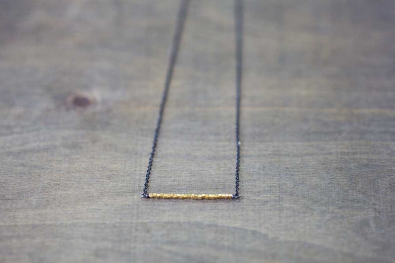 Delicate Gold Vermeil Bar Necklace on Oxidized Sterling Chain, Minimal Everyday Necklace, Mixed Metals Necklace, Simple Bar Necklace