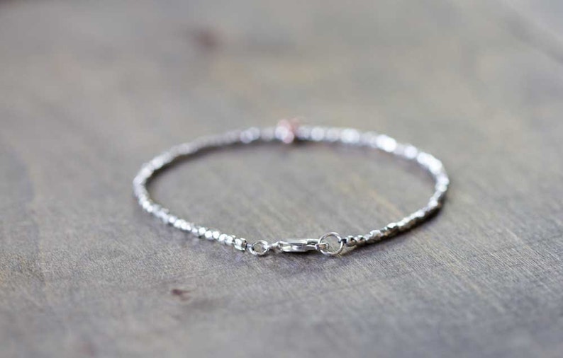 Delicate Fine Silver Bracelet with Rose Gold Vermeil, Skinny Sterling Silver Stacking Bracelet, Minimal Mixed Metal Jewelry, Everyday